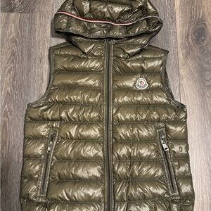 Moncler Olive Green Puffer Vest with Hood Kids Youth size 6